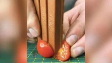 Photo of Man sharpens KitKat’s edge with a knife, then cuts tomatoes – watch viral video