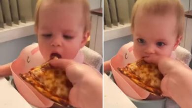 Photo of Baby girl tasted pizza for the first time, her funny reaction going viral – watch video