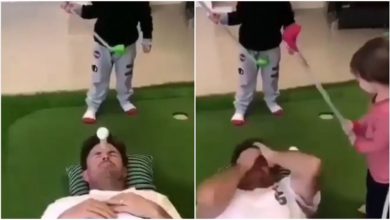 Photo of Viral: The girl put a stick on the father’s mouth while playing golf, watching the video, people said – ‘And make fun of the game’