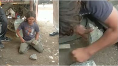 Photo of The man broke the stone in a wonderful style, people watching the video said – ‘This is Indian IRON Man’