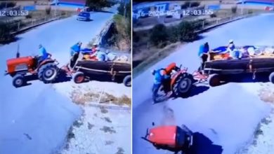 Photo of Accident Video: The speeding car hit the tractor in such a strong collision, the engine got separated, the driver’s life narrowly saved