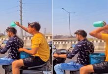 Photo of Funny Video: Fierce heat wreak havoc…Funny video of boys bathing on moving bikes goes viral
