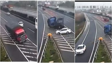 Photo of In the middle of the highway, the car driver did something like this, a truck laden with goods overturned, you will be stunned to see the video