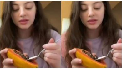 Photo of Viral: Woman ate papaya with seeds and peel, people watching the video said – ‘The end of the world is near’