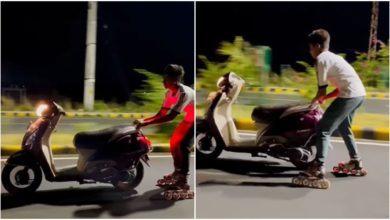 Photo of Viral: Wearing a skate, the person did a stunt on the scooty, after seeing the clip, people said – Brother has done wonders!