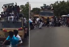 Photo of Funny Video: Boys were having fun climbing on top of the bus, the driver suddenly hit the brakes, then this funny incident happened
