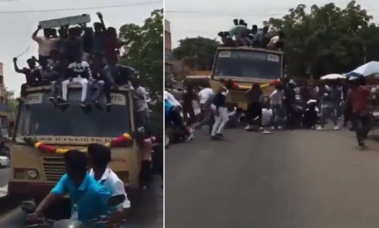 Funny Video: Boys were having fun climbing on top of the bus, the driver suddenly hit the brakes, then this funny incident happened