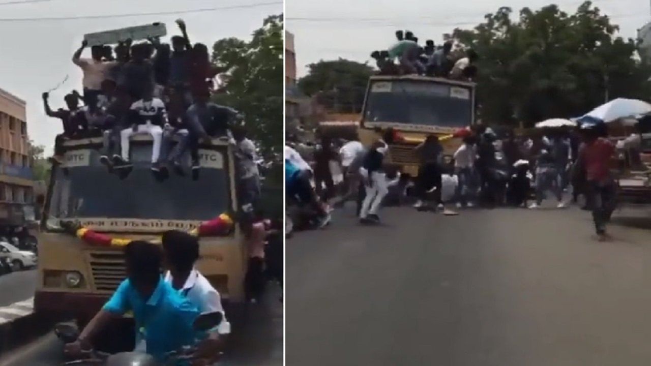 Funny Video: Boys were having fun climbing on top of the bus, the driver  suddenly hit the brakes, then this funny incident happened | India Rag