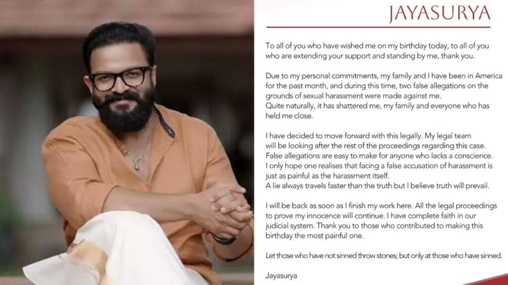 Malayalam Actor Jayasurya Breaks Silence on False Accusations of Sexual Harassment