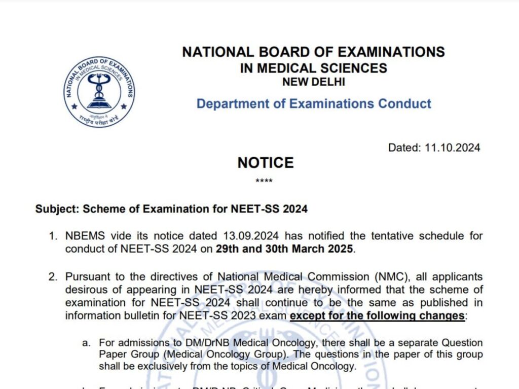 NEET SS 2024 Revised Exam Scheme: Key Details Unveiled