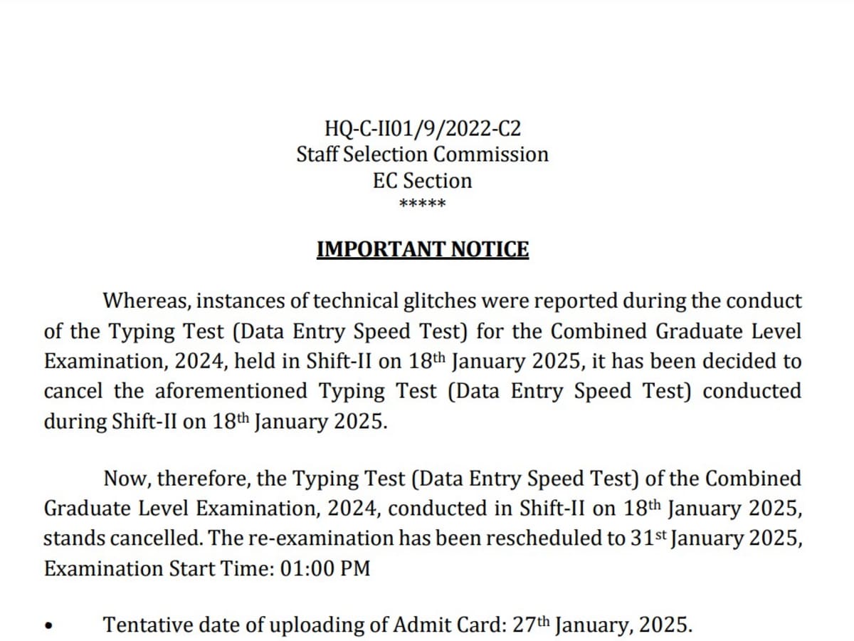 SSC CGL Tier 2 Exam: Typing Test Postponed, New Date Announced