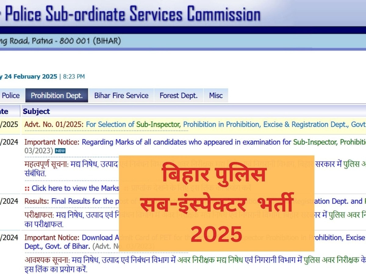 BPSSC Sub Inspector SI Recruitment 2025: Government Jobs in Bihar Police - Check Eligibility!