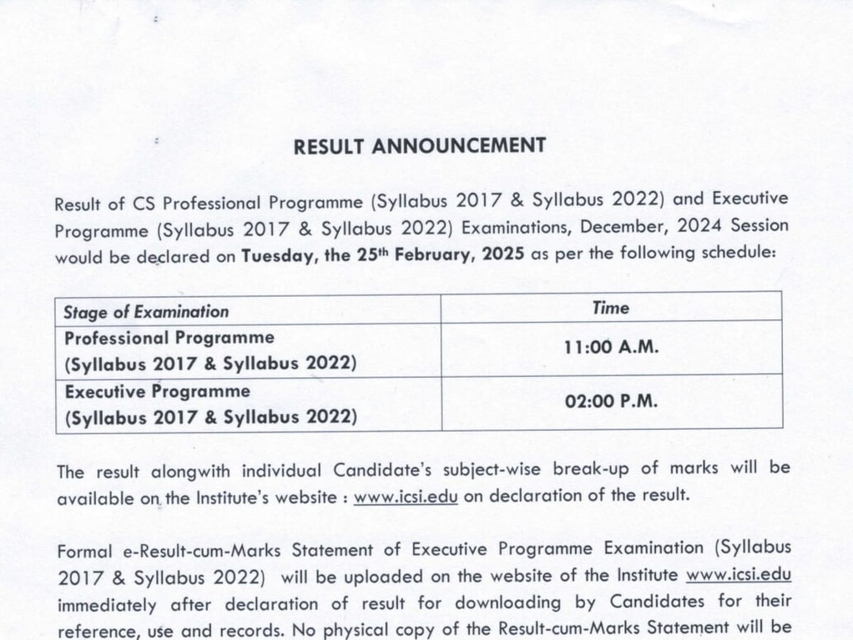 ICSI December 2024 Exam Results Release Date & How to Check