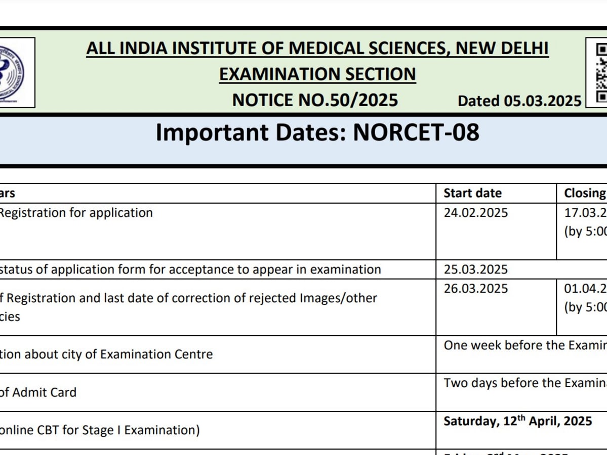 AIIMS NORCET 8: Exam Dates Released for Nursing Officer Recruitment Stages 1 and 2