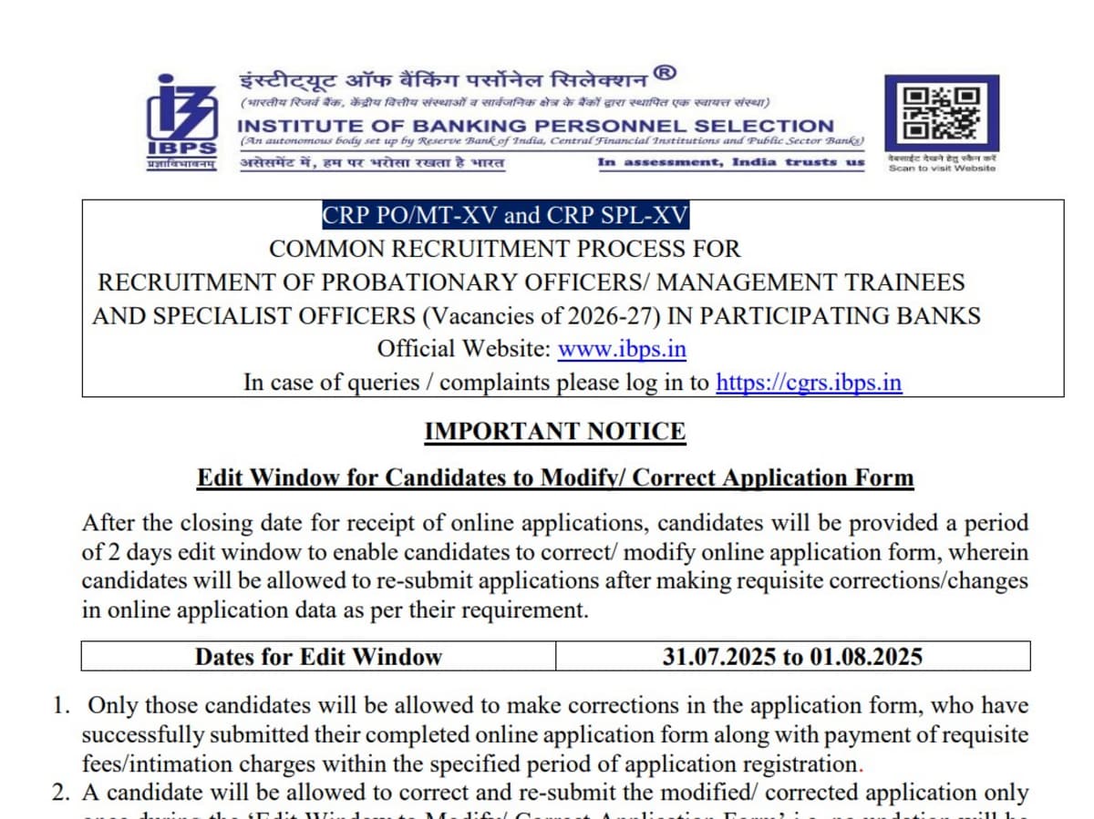 IBPS PO, SO 2025 Correction Window Opens Soon – Get All the Details