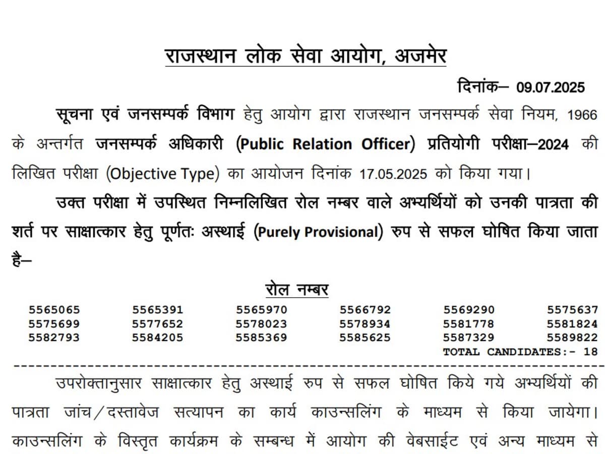 RPSC PRO Result 2025 Out: Successful Candidates Invited for Interview